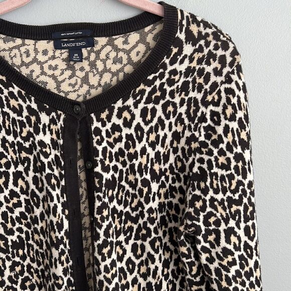 Lands’ End 100% Supima cotton women’s medium 10-12 Leopard print cardigan - Picture 4 of 11